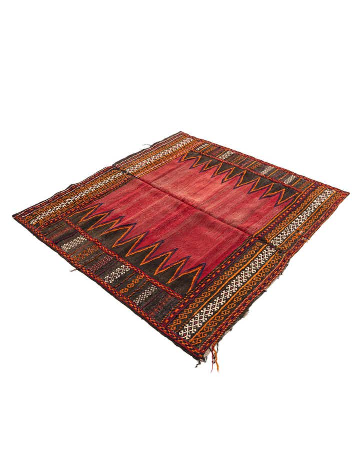 4' 1 x 4' 6 Hand Woven Kilim Fars Wool Square Rug