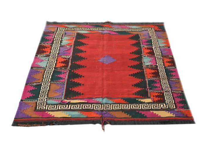 4' 3 x 4' 9 Hand Woven Kilim Fars Wool Square Rug