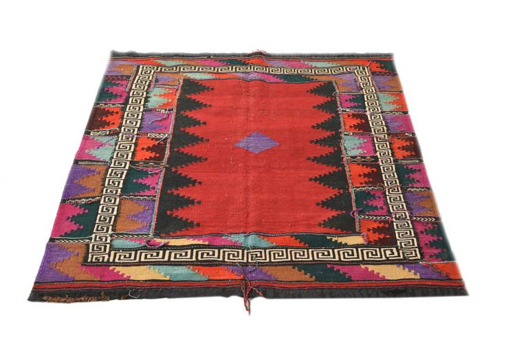 Detail image of 4' 3 x 4' 9 Hand Woven Kilim Fars Wool Square Rug