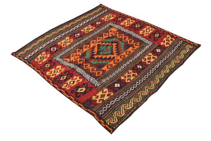 4' x 4' 3 Hand Woven Kilim Fars Wool Square Rug
