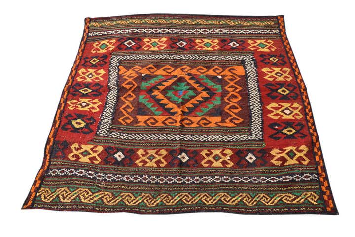 4' x 4' 3 Hand Woven Kilim Fars Wool Square Rug