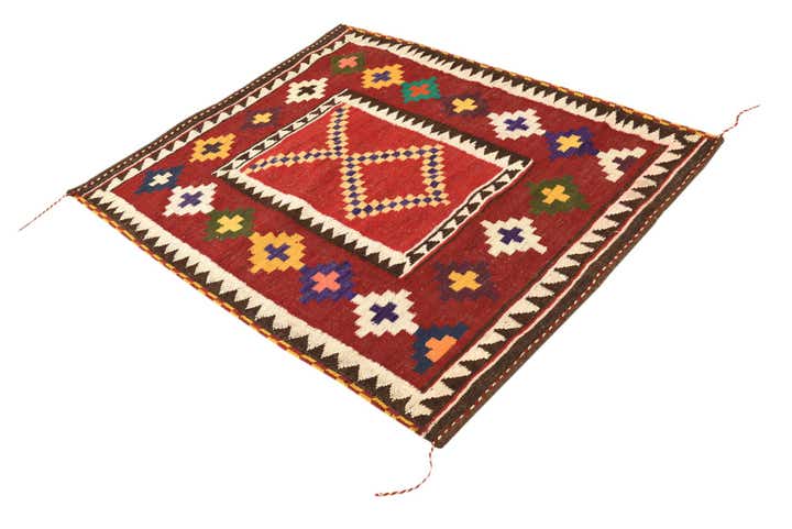 4' 2 x 4' 10 Hand Woven Kilim Fars Wool Square Rug