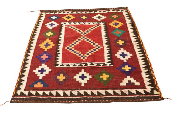 4' 2 x 4' 10 Hand Woven Kilim Fars Wool Square Rug