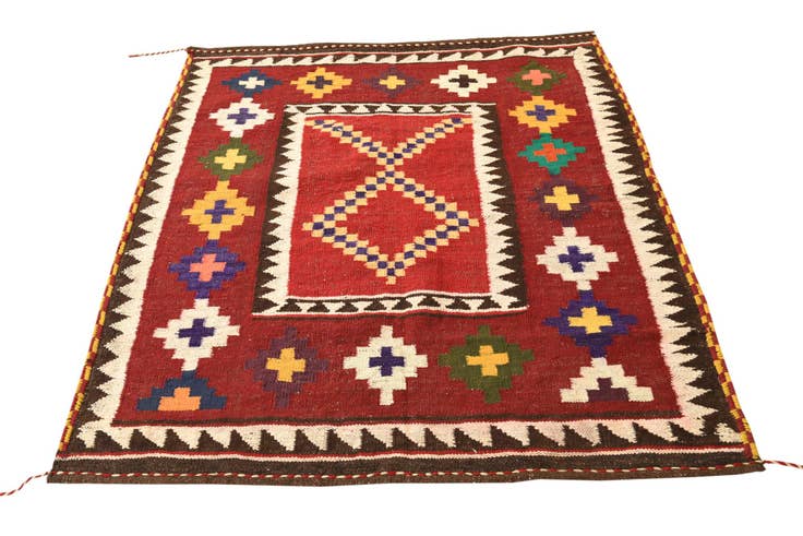 Detail image of 4' 2 x 4' 10 Hand Woven Kilim Fars Wool Square Rug