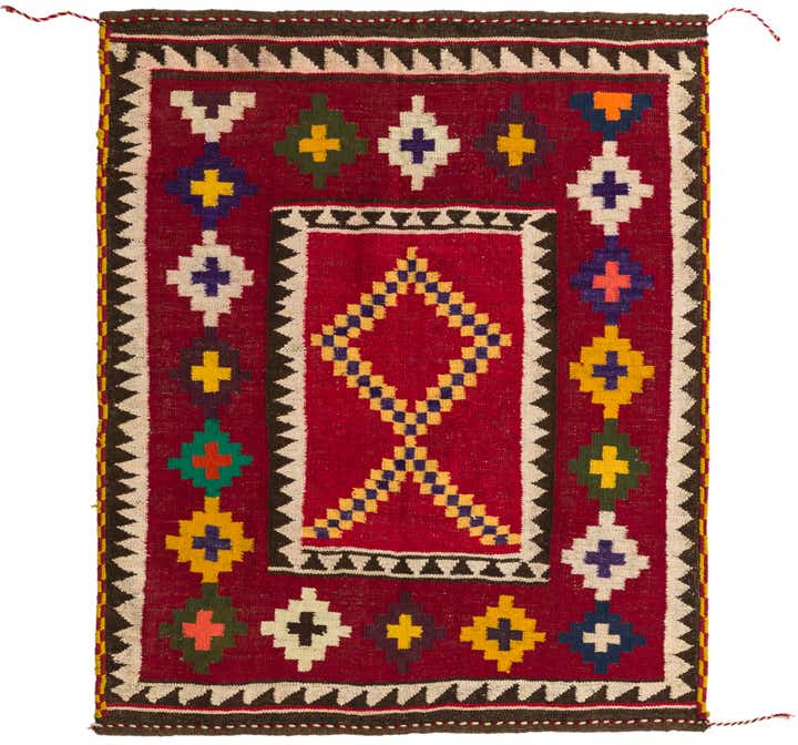 4' 2 x 4' 10 Hand Woven Kilim Fars Wool Square Rug