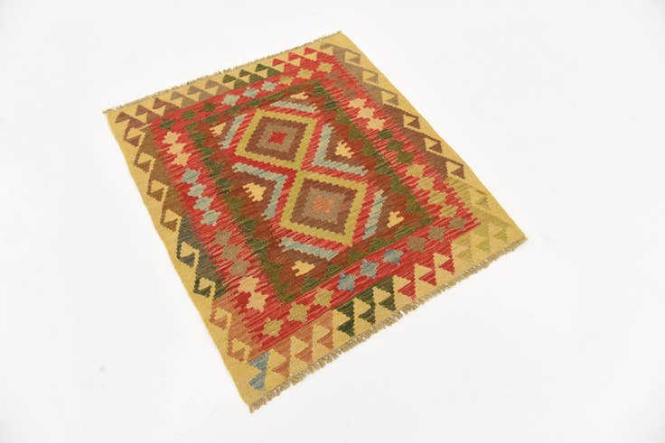 Detail image of 3' 1 x 3' 6 Hand Woven Kilim Maymana Wool Square Rug
