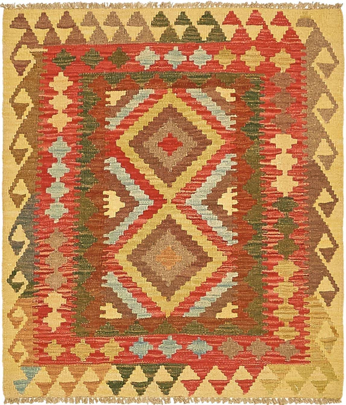 3' 1 x 3' 6 Hand Woven Kilim Maymana Wool Square Rug