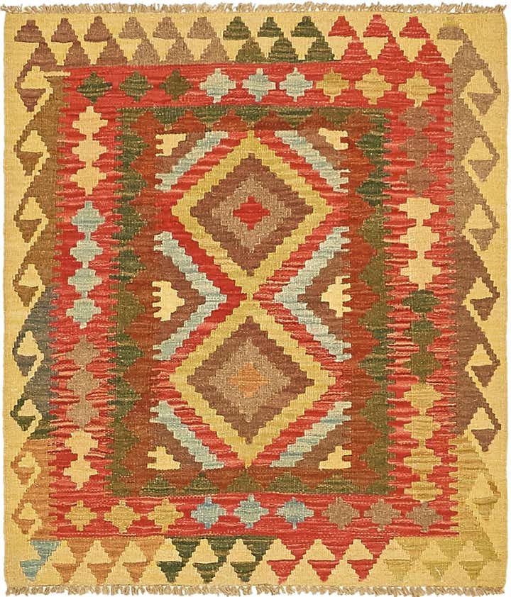 3' 1 x 3' 6 Hand Woven Kilim Maymana Wool Square Rug