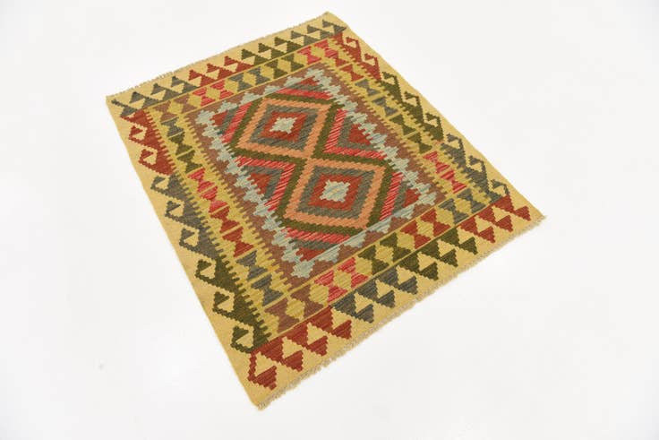 Detail image of 3' 2 x 3' 9 Hand Woven Kilim Maymana Wool Square Rug
