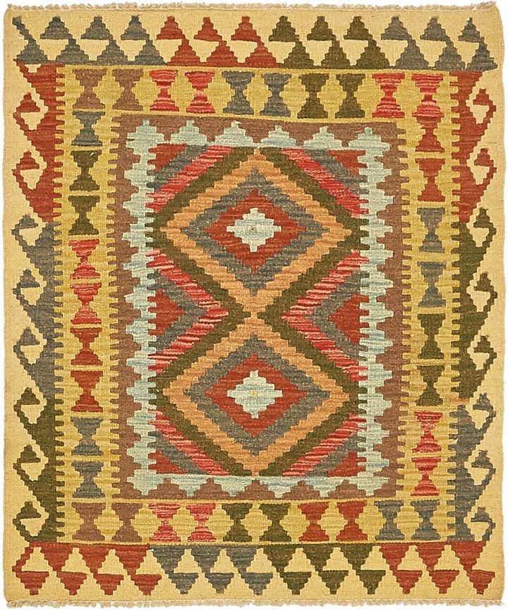 3' 2 x 3' 9 Hand Woven Kilim Maymana Wool Square Rug