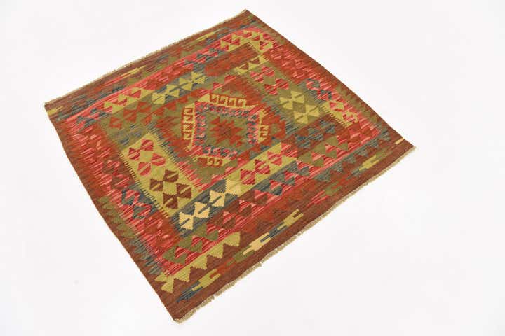 3' 3 x 3' 4 Hand Woven Kilim Maymana Wool Square Rug