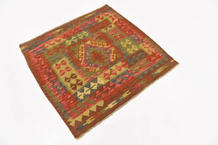 Detail image of 3' 3 x 3' 4 Hand Woven Kilim Maymana Wool Square Rug