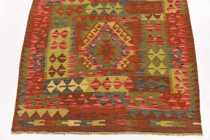 3' 3 x 3' 4 Hand Woven Kilim Maymana Wool Square Rug