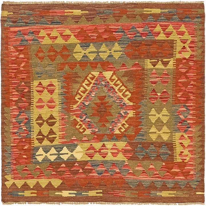 3' 3 x 3' 4 Hand Woven Kilim Maymana Wool Square Rug