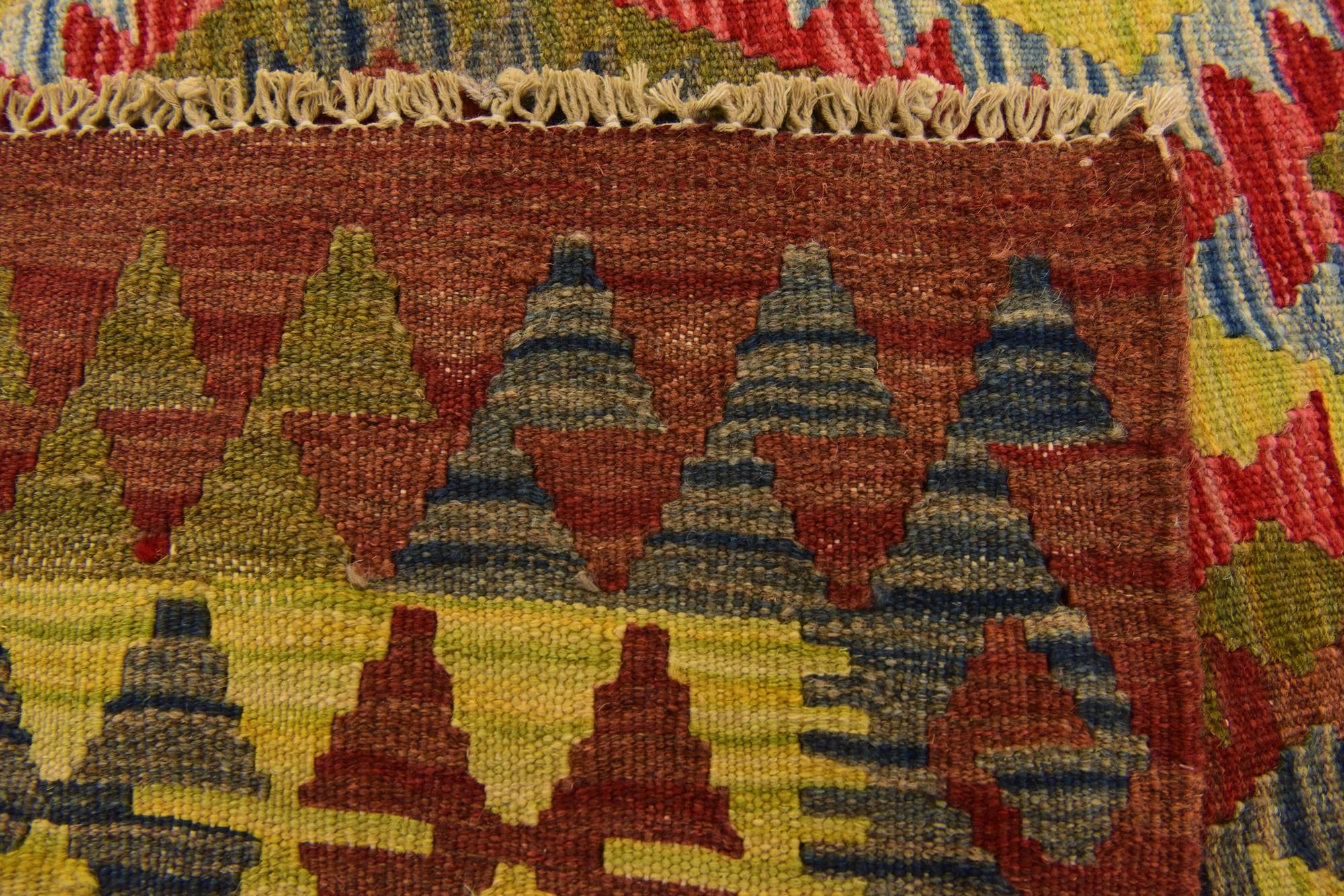 3' 4 x 3' 10 Hand Woven Kilim Maymana Wool Square Rug