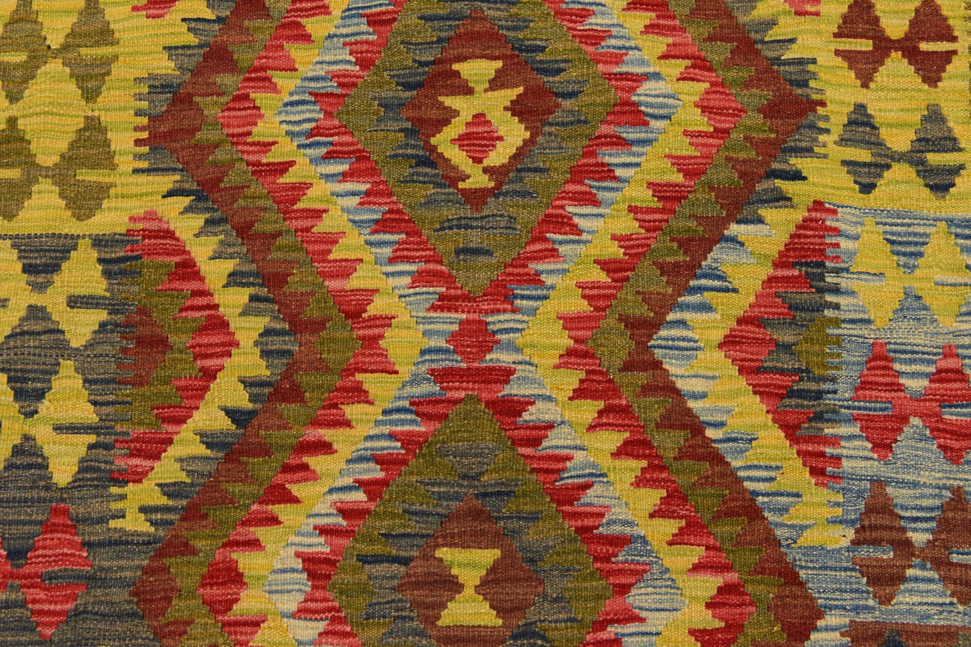 3' 4 x 3' 10 Hand Woven Kilim Maymana Wool Square Rug
