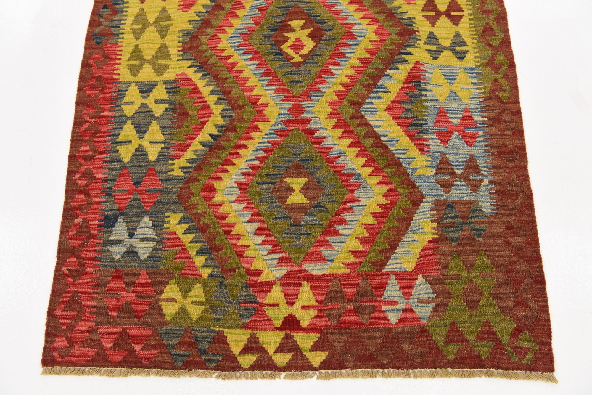 3' 4 x 3' 10 Hand Woven Kilim Maymana Wool Square Rug