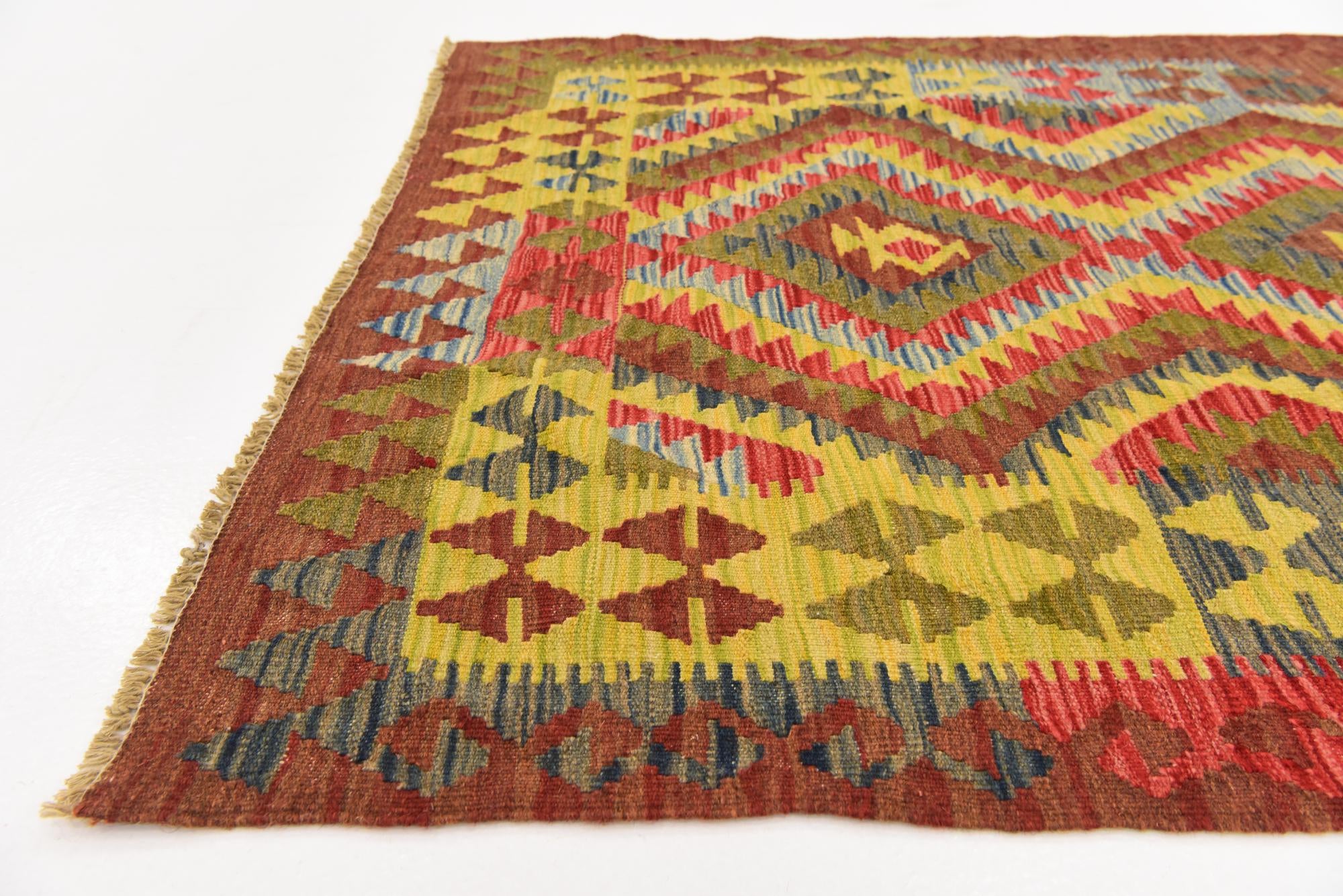 3' 4 x 3' 10 Hand Woven Kilim Maymana Wool Square Rug