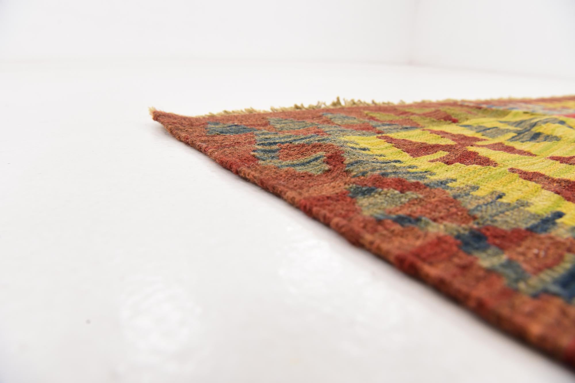 3' 4 x 3' 10 Hand Woven Kilim Maymana Wool Square Rug