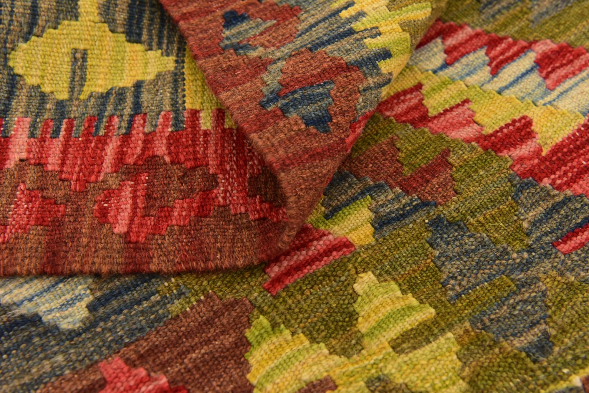 3' 4 x 3' 10 Hand Woven Kilim Maymana Wool Square Rug