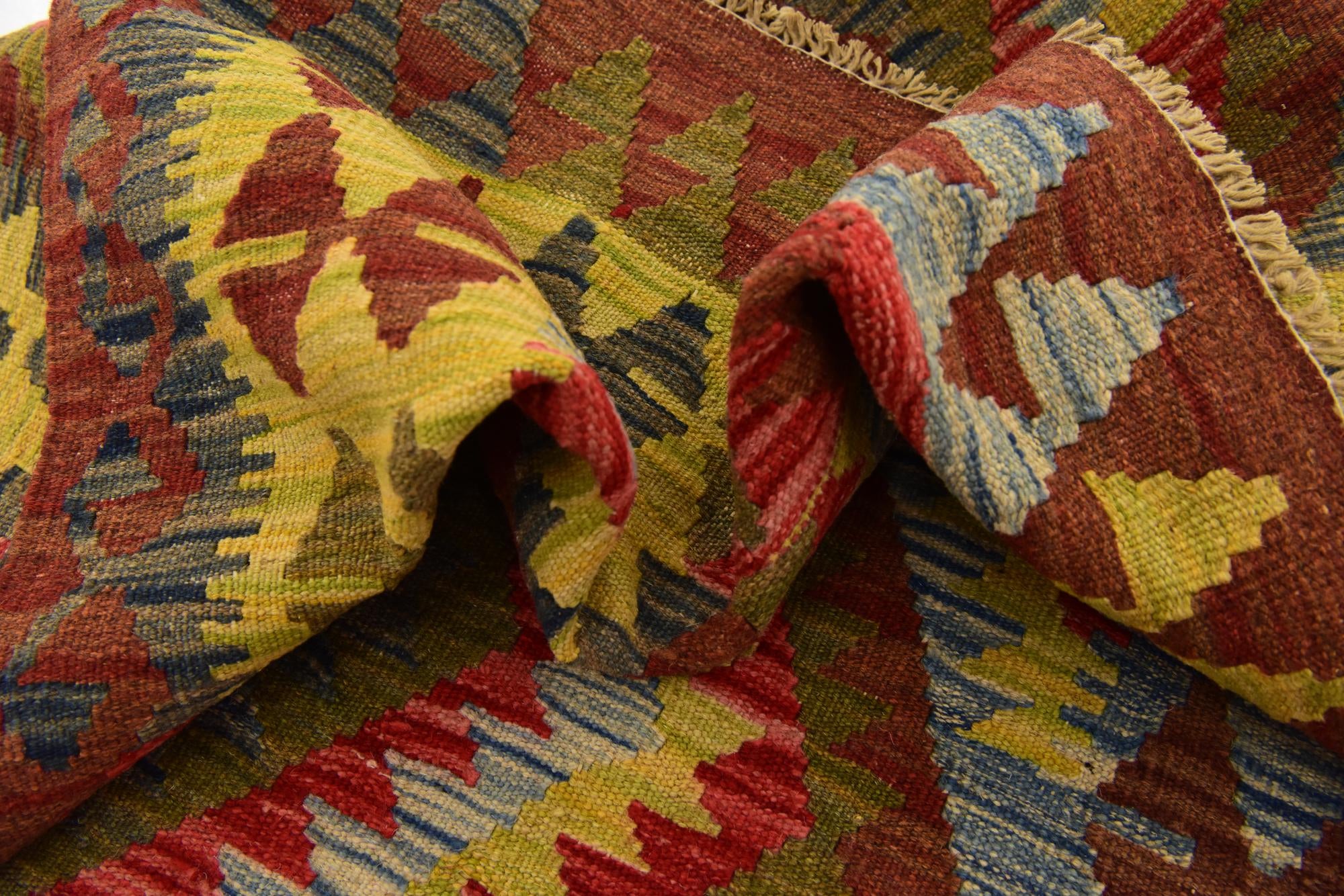 3' 4 x 3' 10 Hand Woven Kilim Maymana Wool Square Rug