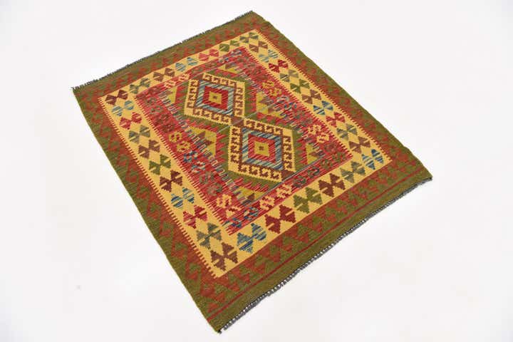 3' 2 x 3' 8 Hand Woven Kilim Maymana Wool Square Rug
