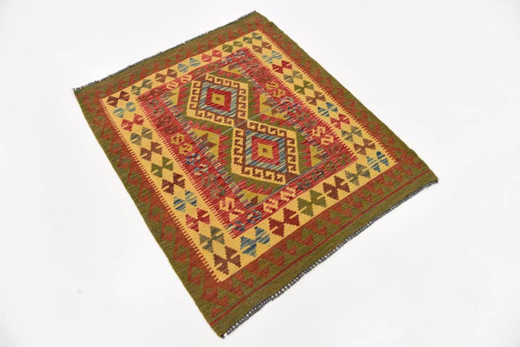 Detail image of 3' 2 x 3' 8 Hand Woven Kilim Maymana Wool Square Rug