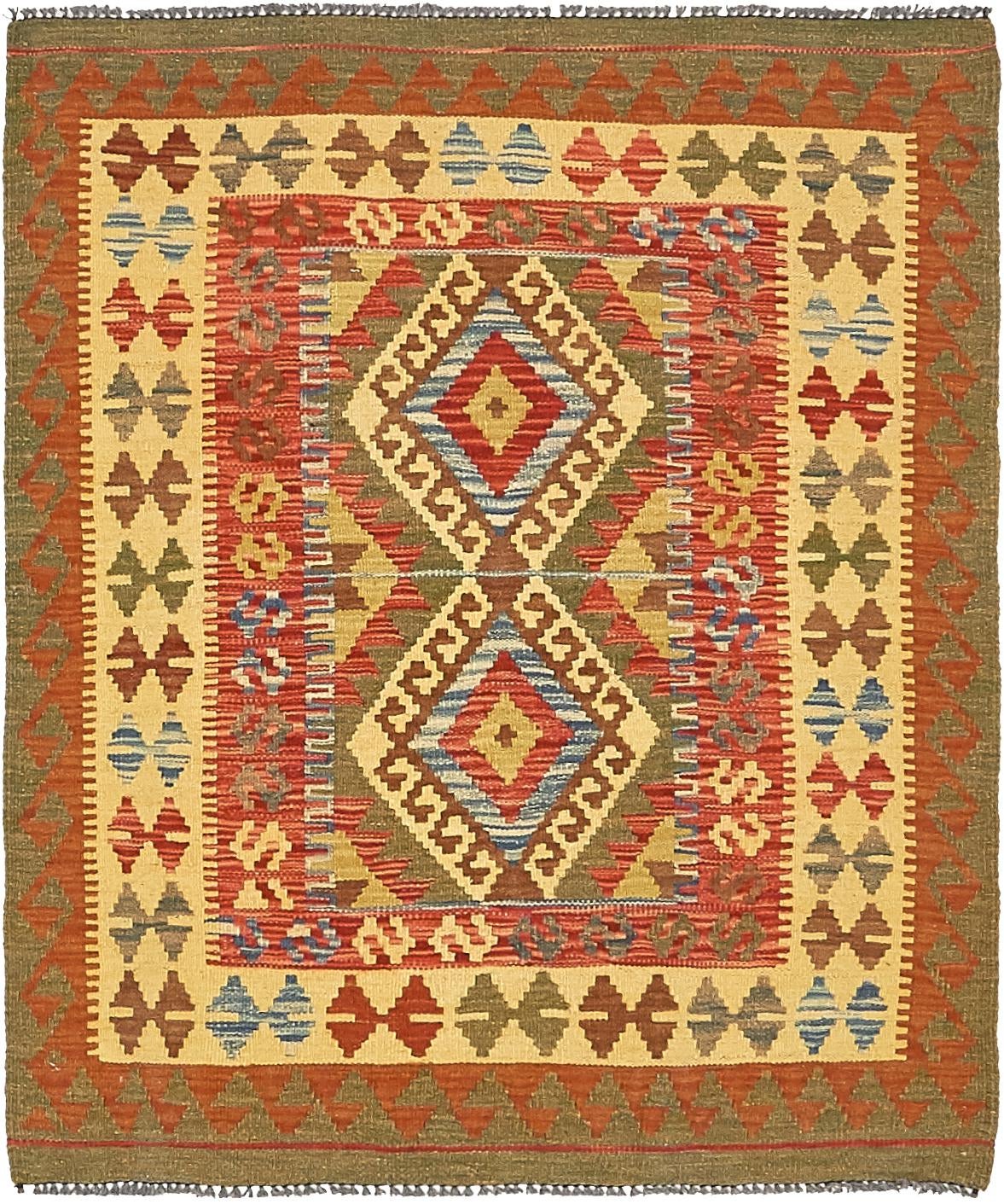 3' 2 x 3' 8 Hand Woven Kilim Maymana Wool Square Rug