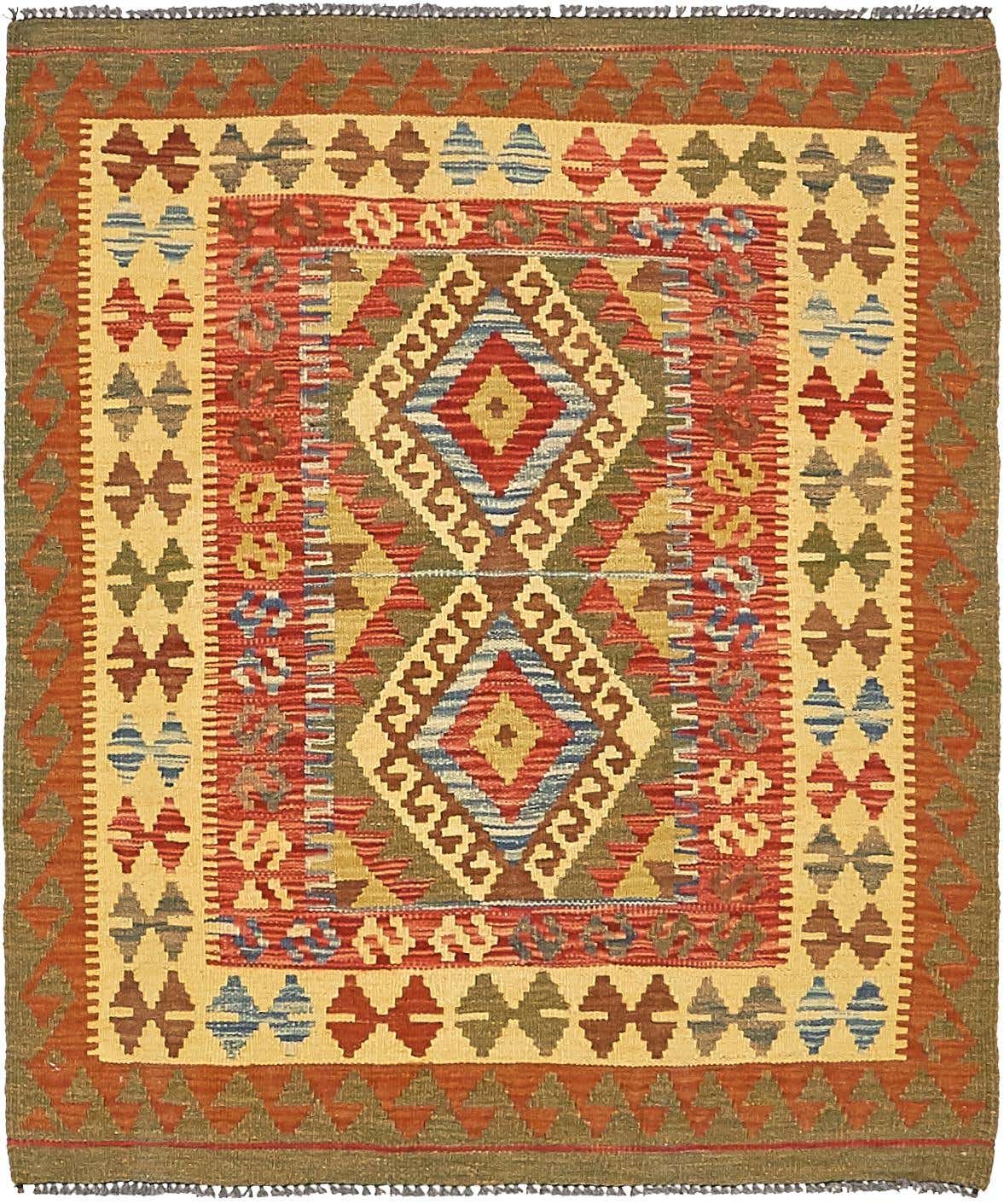 3' 2 x 3' 8 Hand Woven Kilim Maymana Wool Square Rug