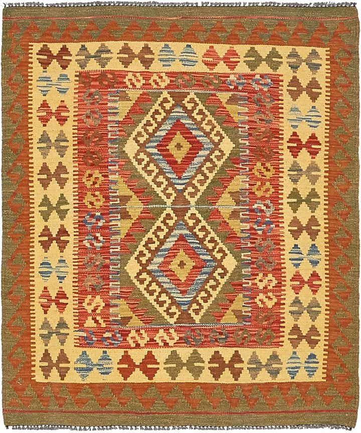 3' 2 x 3' 8 Hand Woven Kilim Maymana Wool Square Rug