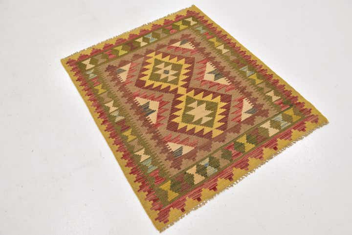 3' x 3' 9 Hand Woven Kilim Maymana Wool Square Rug