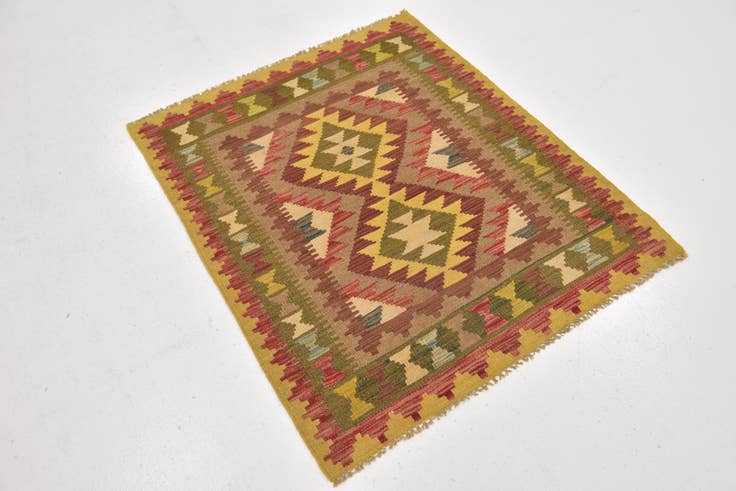 Detail image of 3' x 3' 9 Hand Woven Kilim Maymana Wool Square Rug