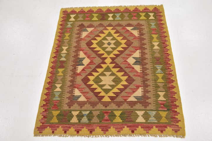 3' x 3' 9 Hand Woven Kilim Maymana Wool Square Rug