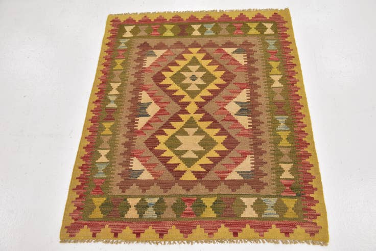 Detail image of 3' x 3' 9 Hand Woven Kilim Maymana Wool Square Rug