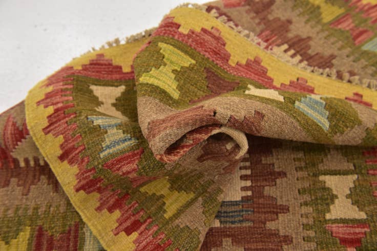 Detail image of 3' x 3' 9 Hand Woven Kilim Maymana Wool Square Rug