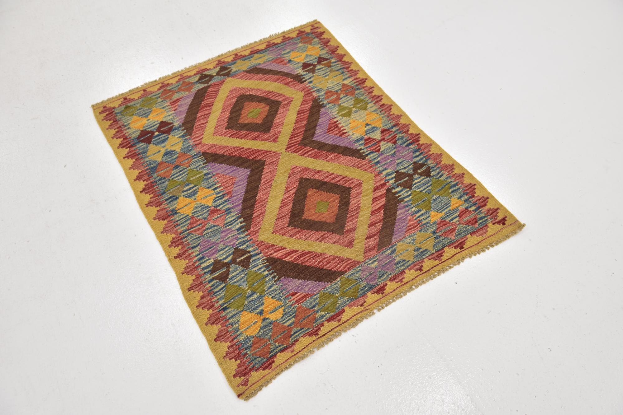3' 2 x 3' 9 Hand Woven Kilim Maymana Wool Square Rug