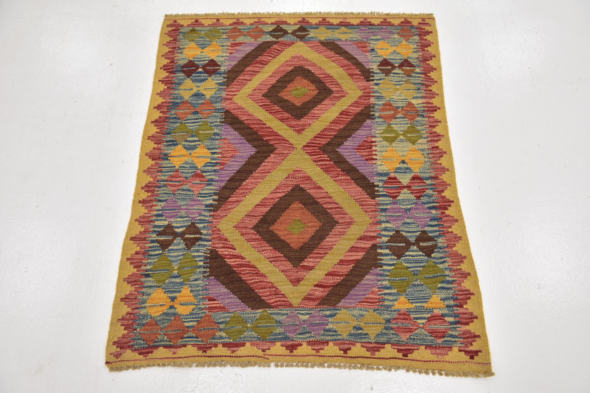 3' 2 x 3' 9 Hand Woven Kilim Maymana Wool Square Rug