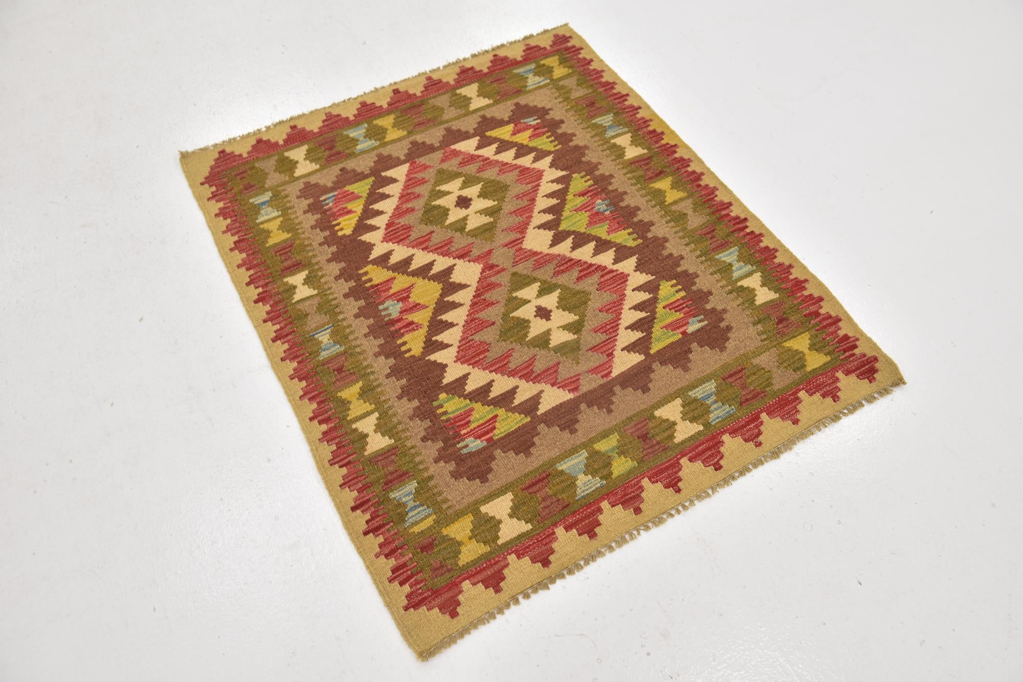 3' 2 x 3' 8 Hand Woven Kilim Maymana Wool Square Rug