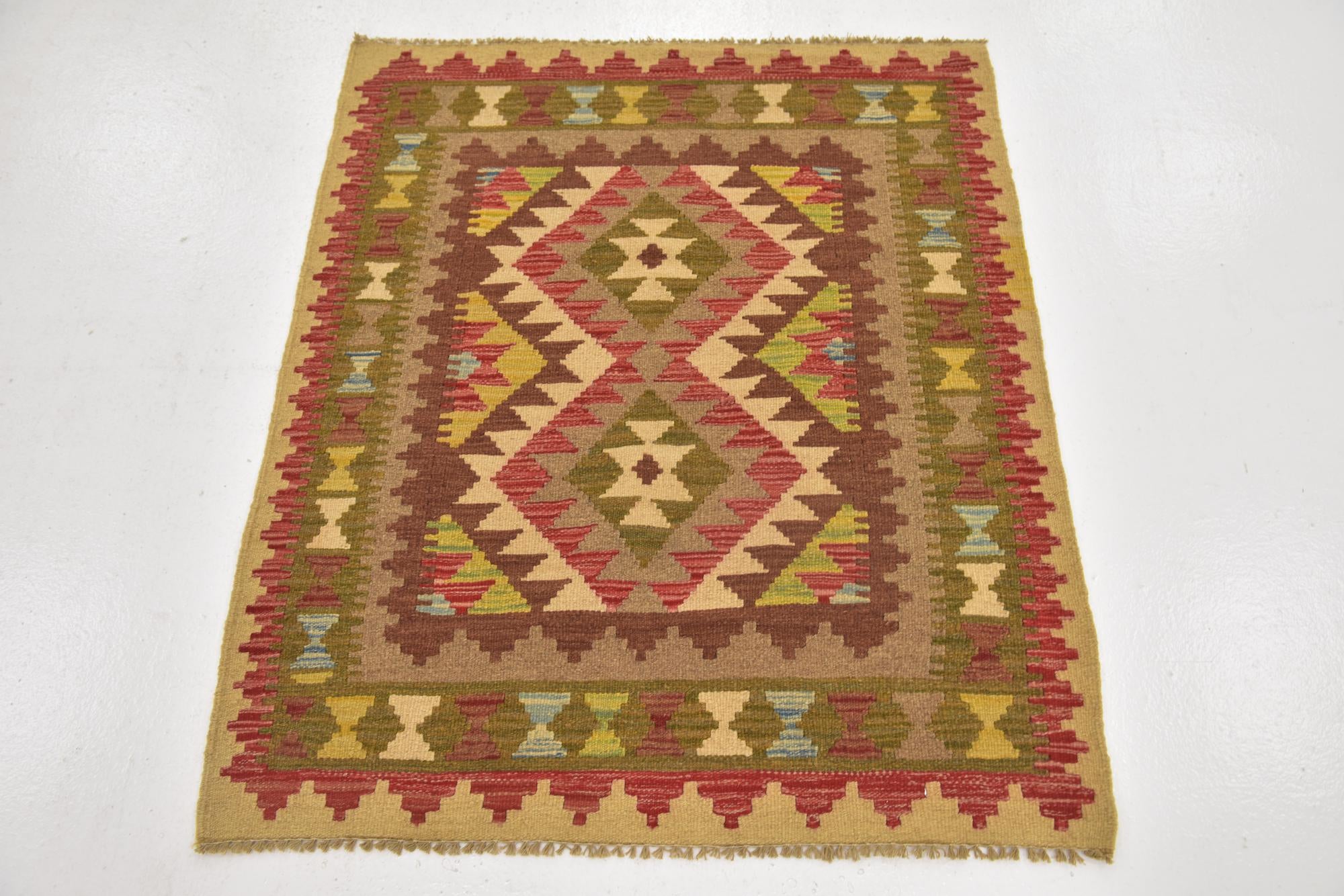 3' 2 x 3' 8 Hand Woven Kilim Maymana Wool Square Rug