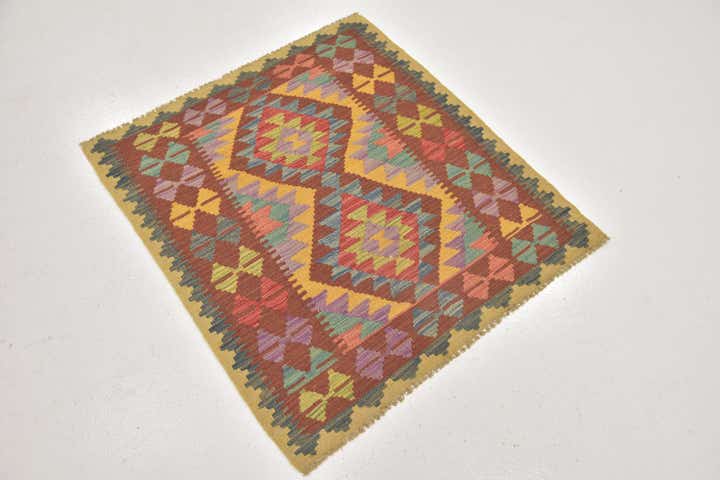 3' 2 x 3' 6 Hand Woven Kilim Maymana Wool Square Rug