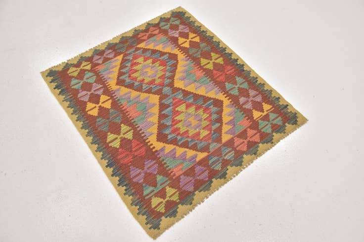 Detail image of 3' 2 x 3' 6 Hand Woven Kilim Maymana Wool Square Rug