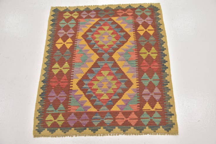 Detail image of 3' 2 x 3' 6 Hand Woven Kilim Maymana Wool Square Rug