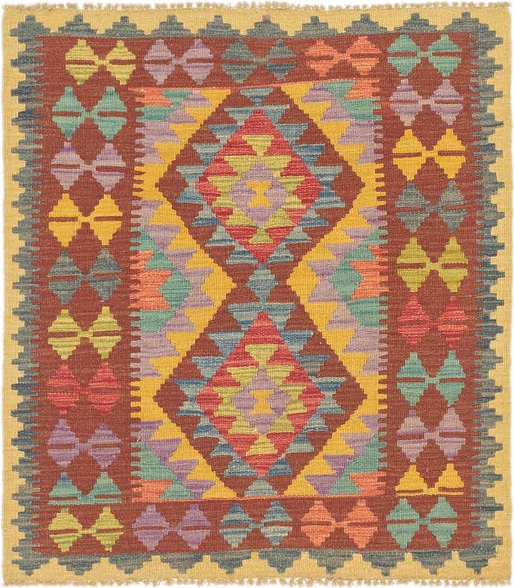 3' 2 x 3' 6 Hand Woven Kilim Maymana Wool Square Rug