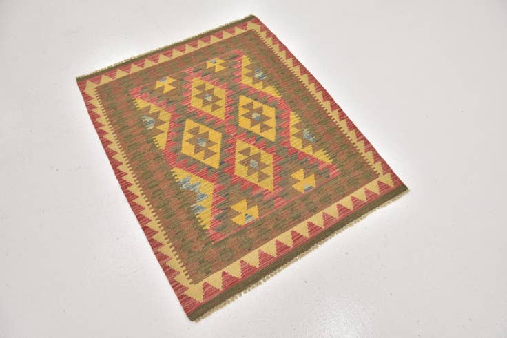 Detail image of 3' 2 x 3' 10 Hand Woven Kilim Maymana Wool Square Rug