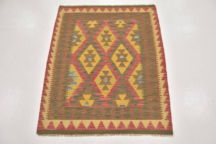 Detail image of 3' 2 x 3' 10 Hand Woven Kilim Maymana Wool Square Rug
