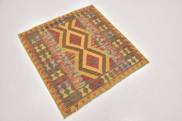 Detail image of 3' 2 x 3' 5 Hand Woven Kilim Maymana Wool Square Rug