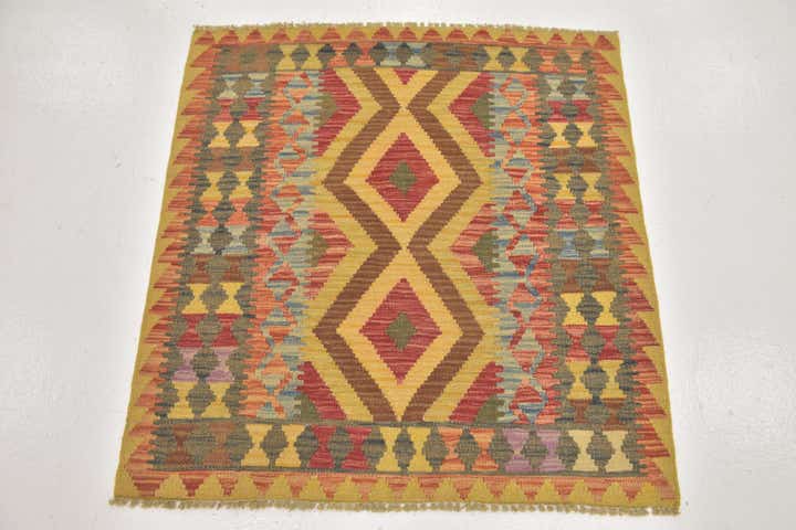 3' 2 x 3' 5 Hand Woven Kilim Maymana Wool Square Rug
