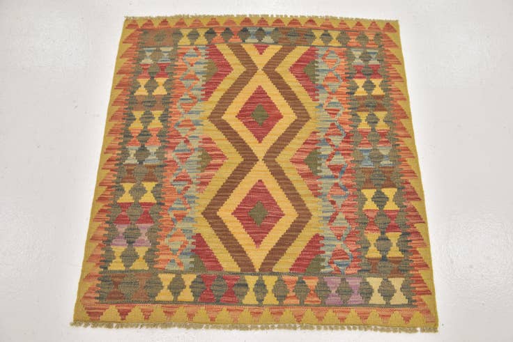 Detail image of 3' 2 x 3' 5 Hand Woven Kilim Maymana Wool Square Rug