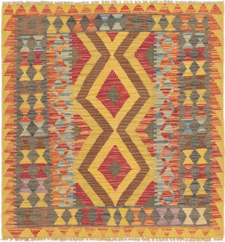 3' 2 x 3' 5 Hand Woven Kilim Maymana Wool Square Rug