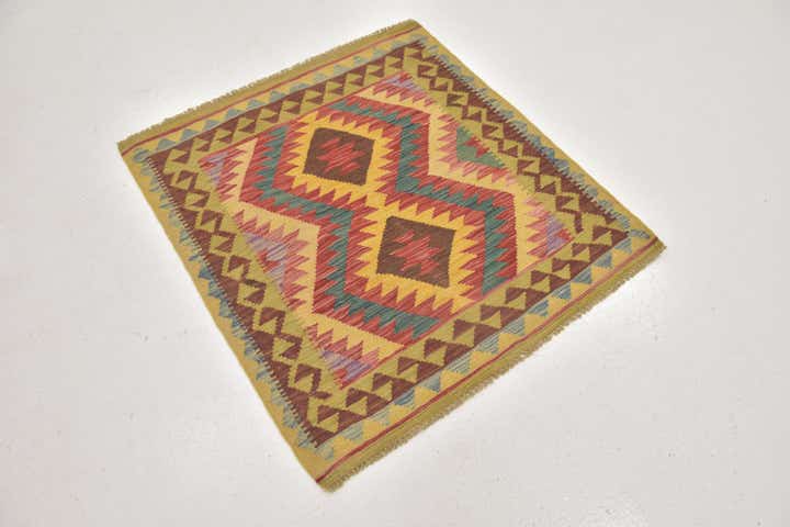 3' 3 x 3' 6 Hand Woven Kilim Maymana Wool Square Rug